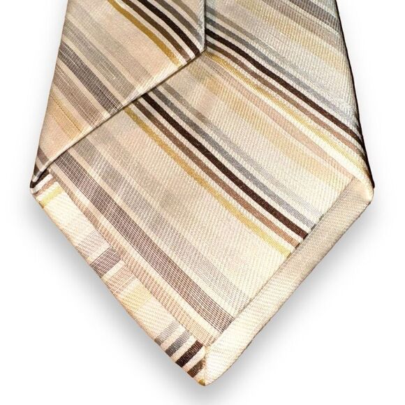 Luciano Barbera Tan Striped Handmade Silk & Linen Tie - Picture 4 of 7